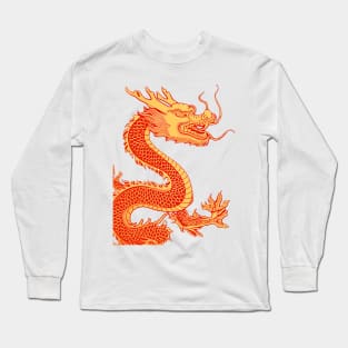 Chinese Golden Dragon on a Lucky Red Background: Chinese New Year, Year of the Dragon on a light (Knocked Out) background Long Sleeve T-Shirt